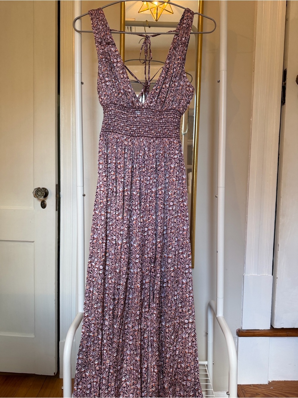 J.Crew Collection V-Neck Smocked Maxi Dress in Mauve Pink